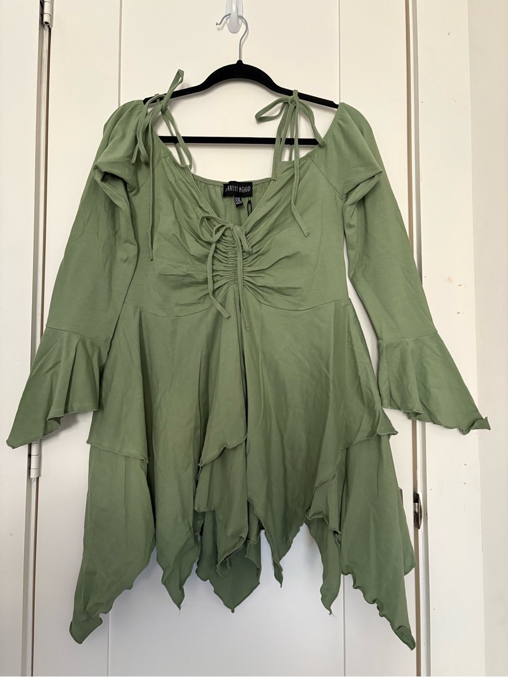 Dolls Kill Current Mood Sage Green Ruched Tie-Front Top